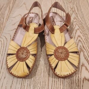 Pikolinos Puerto Vallarta Leather Sandals Yellow And Brown Size 38